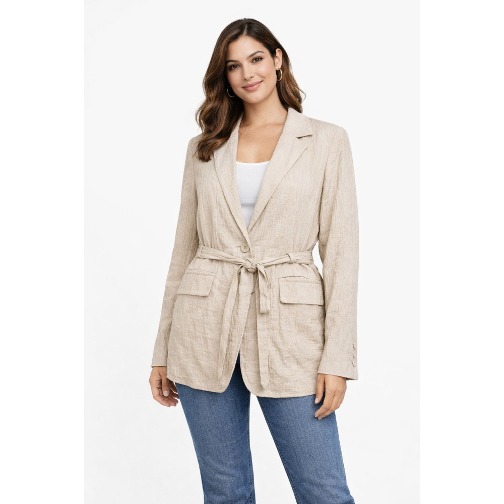 Bagatelle Collection Women's Beige Single Button Belted Jacket Size Large